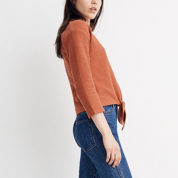 Madewell Texture & Thread Off-White Long-Sleeve Tie-Front Top Size Medium - Picture 2 of 9